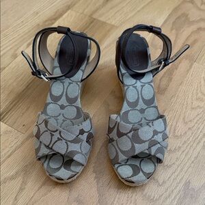 Coach Henley Signature Canvas Platform Wedge Sandals in Brown